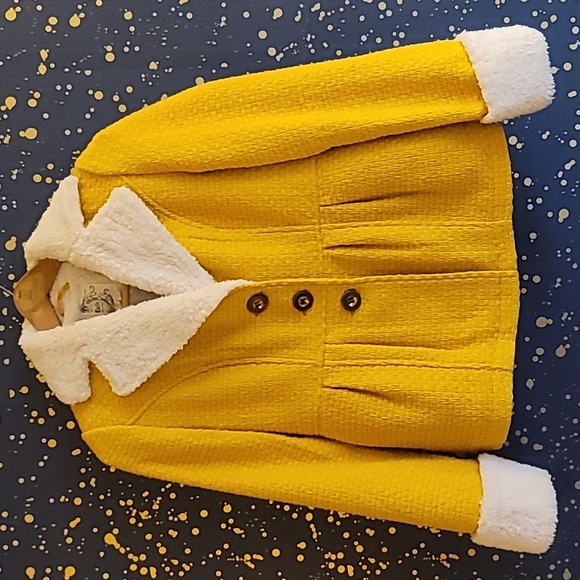 Anthropologie Tulle Goldenrod textured coat with big sherpa collar size S - Picture 2 of 7